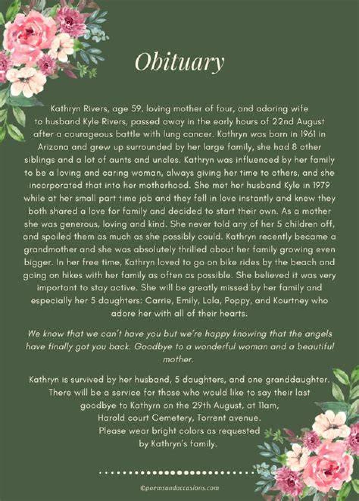 A Touching Obituary Filled with Love and Memories