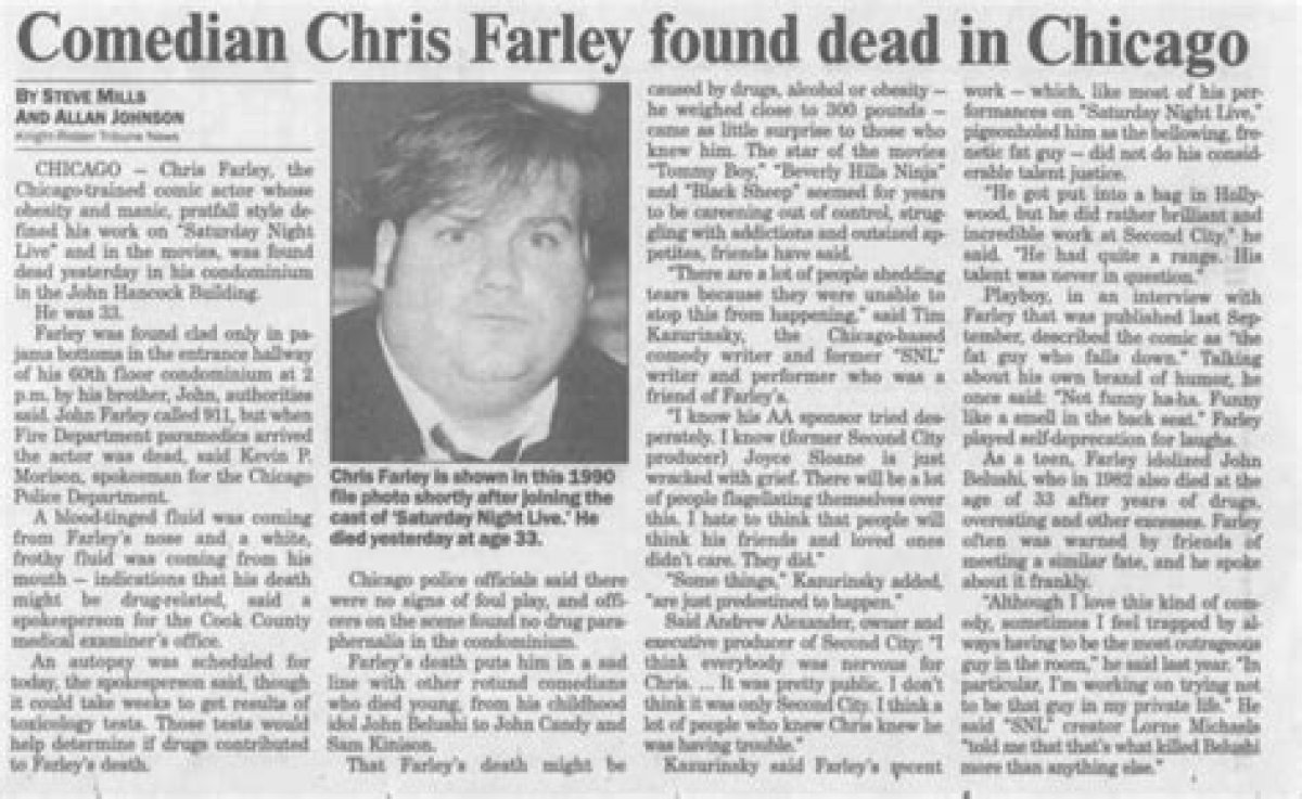 Chris Farley Net Worth at Death, Date, Place and Cause of Death, Family, Etc